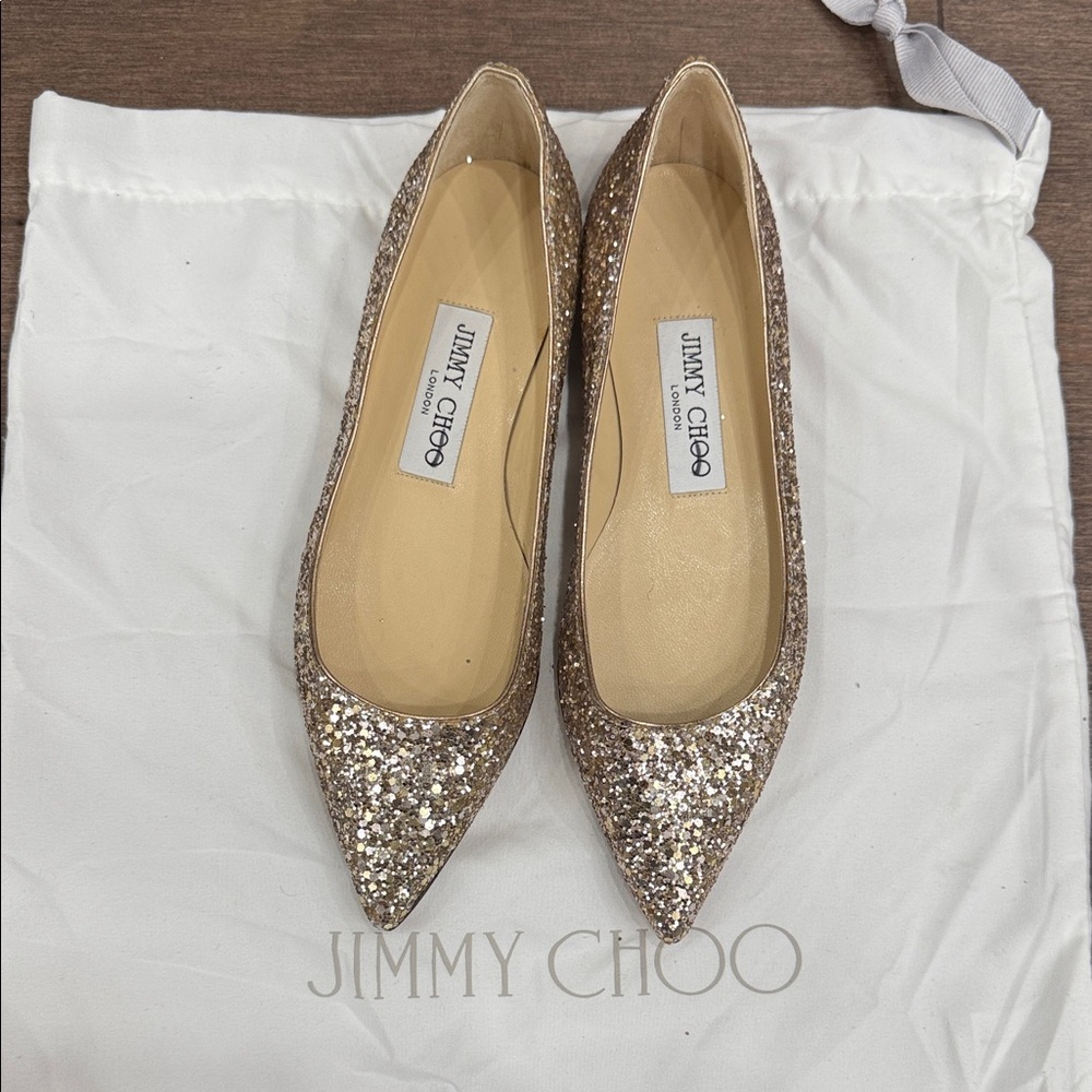 Jimmy Choo Sparkling Gold Pointed Flats